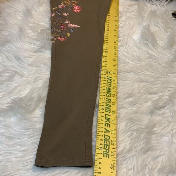 Matilda Jane Small Scouts Honor Pants with floral stitching on one leg - Picture 7 of 12